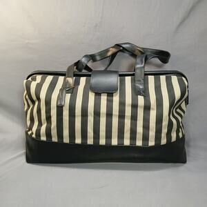 Perry Ellis Hinged Top Striped Shoulder Bag Carry On Tote Purse GUC w/Some Marks